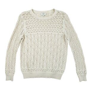 Loft Sweater Women's Small Petite Cream Cable Knit Long Sleeve Pull Over NWOT
